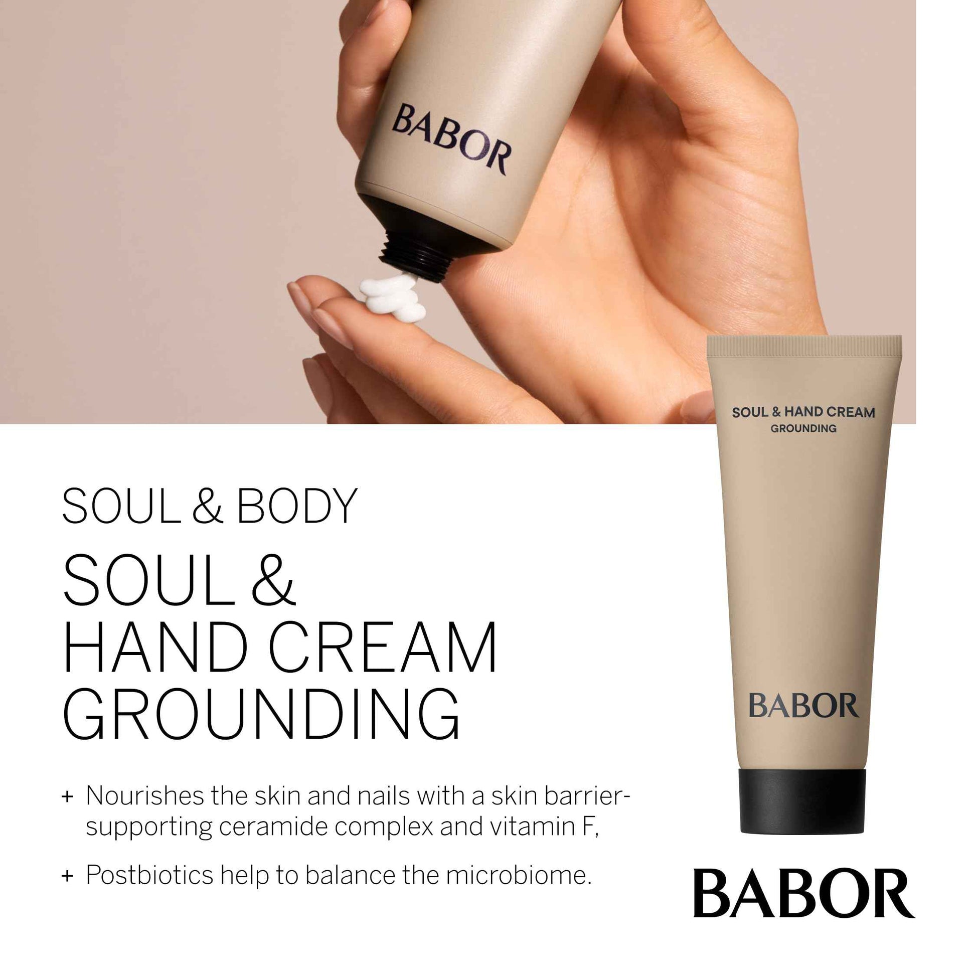 BABOR Soul & Hand Cream Hand Cream for Dry Hands, Anti-Ageing Moisturising Cream, Quick-Absorbing Hand and Nail Cream, Intensive Hand Care, with Hyaluronic Acid, Vegan, 100 ml