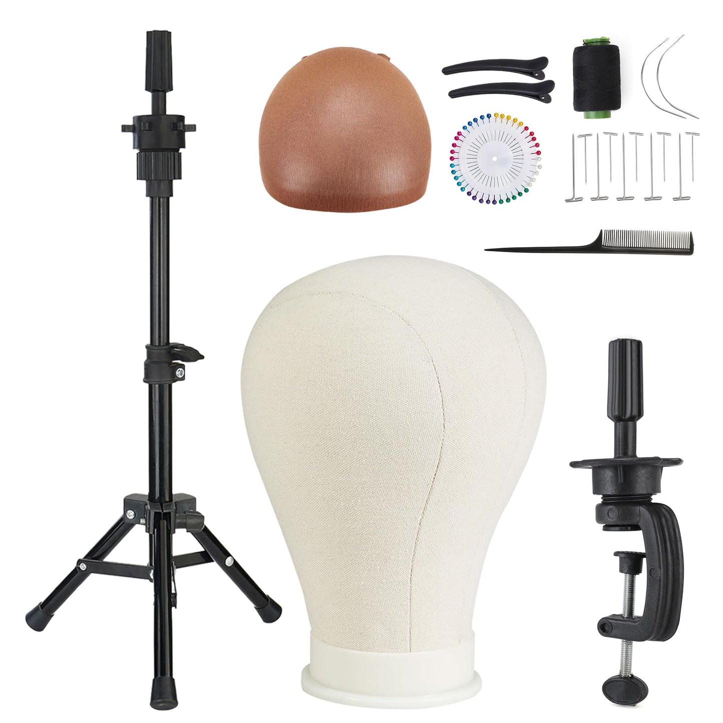 AIMEI 23 Inch Wig Head,Wig Stand with Head,Canvas Wig Head Stand with Mannequin Head for Wigs Making Display with Wig caps,T Pins Set,Hair comb,Hair Clips