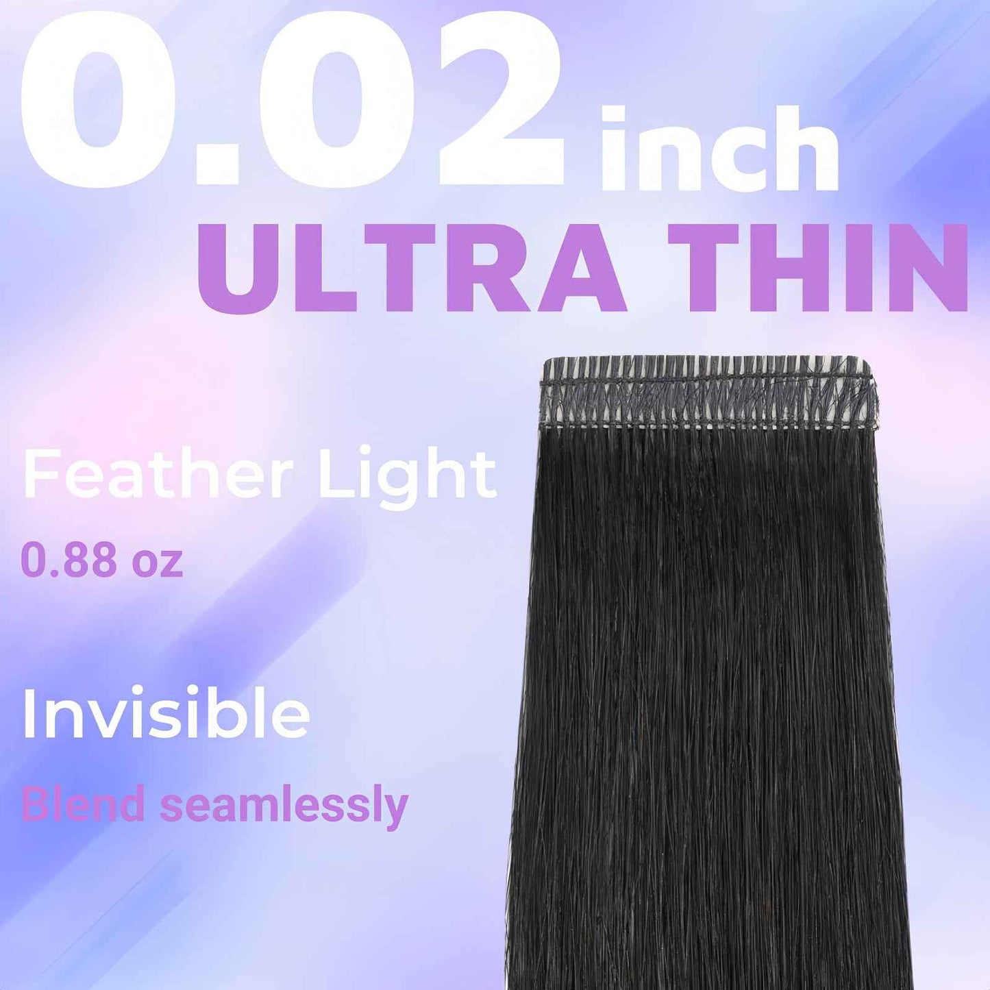 Tape in Hair Extensions Human Hair Utra Thin Invisible Seamless 20pcs 50g (Jet Black, 20 inch)