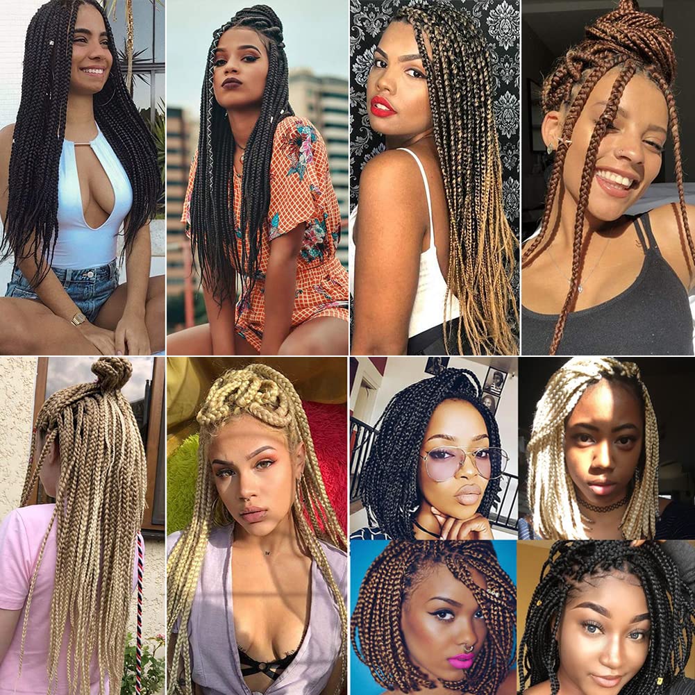 Crochet Box Braids Hair pre looped Goddess Box Braids Crochet Braiding Hair 7 Packs Crochet Box Braids 3x Box Braids Crochet Hair (18 inch, 1B/30/27)