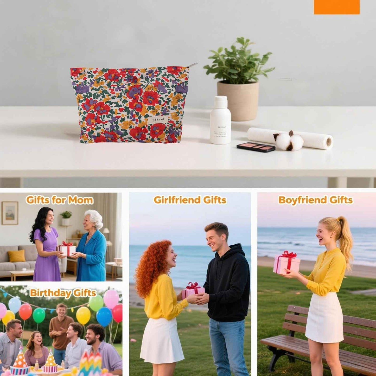 lllyan Travel Makeup Bag Zipper Pouch Fashionable Print Design, Spacious Cosmetic Bag Can Also Purse Organizer Pouches（Red print）