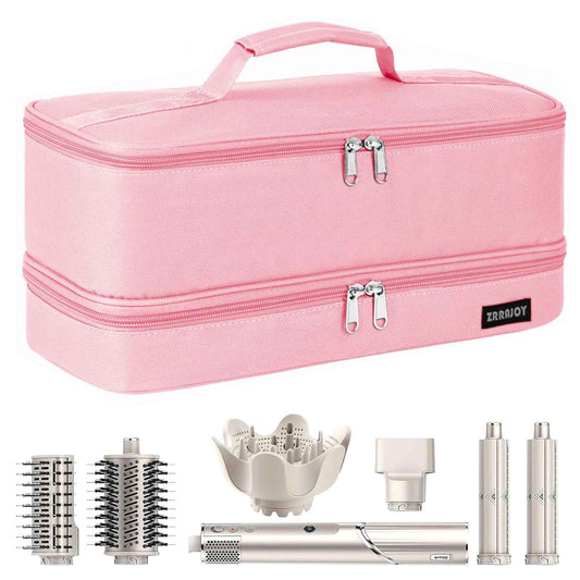 ZRRAJOY Double Layer Storage Case For Shark Flexstyle, Travel Carrying Case For Shark 430/440 Flexstyle, Organizer Bag For Shark Flexstyle/Dyson Airwrap Styler Attachments (Pink)