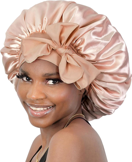 BONNET QUEEN Silk Bonnet for Sleeping Women Satin Bonnet Hair Bonnet night sleep cap scarf wrap for curly hair with tie band champagne