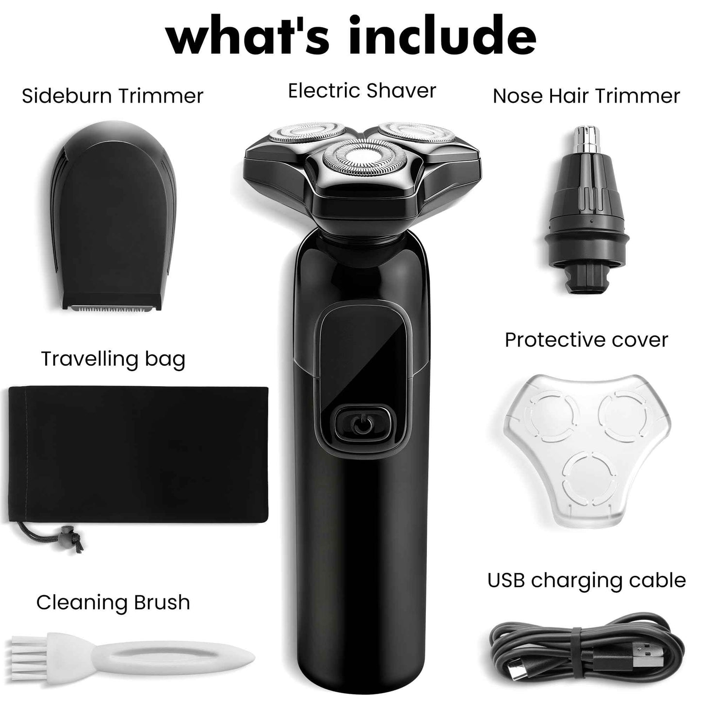 Electric Razor for Men Flynth 3-in-1 Cordless Shaver 3-Blade Rotary Shavers Wet/Dry for Beard Nose & Face, IPX7 Waterproof Fast Charge Travel Trimmer Grooming Set