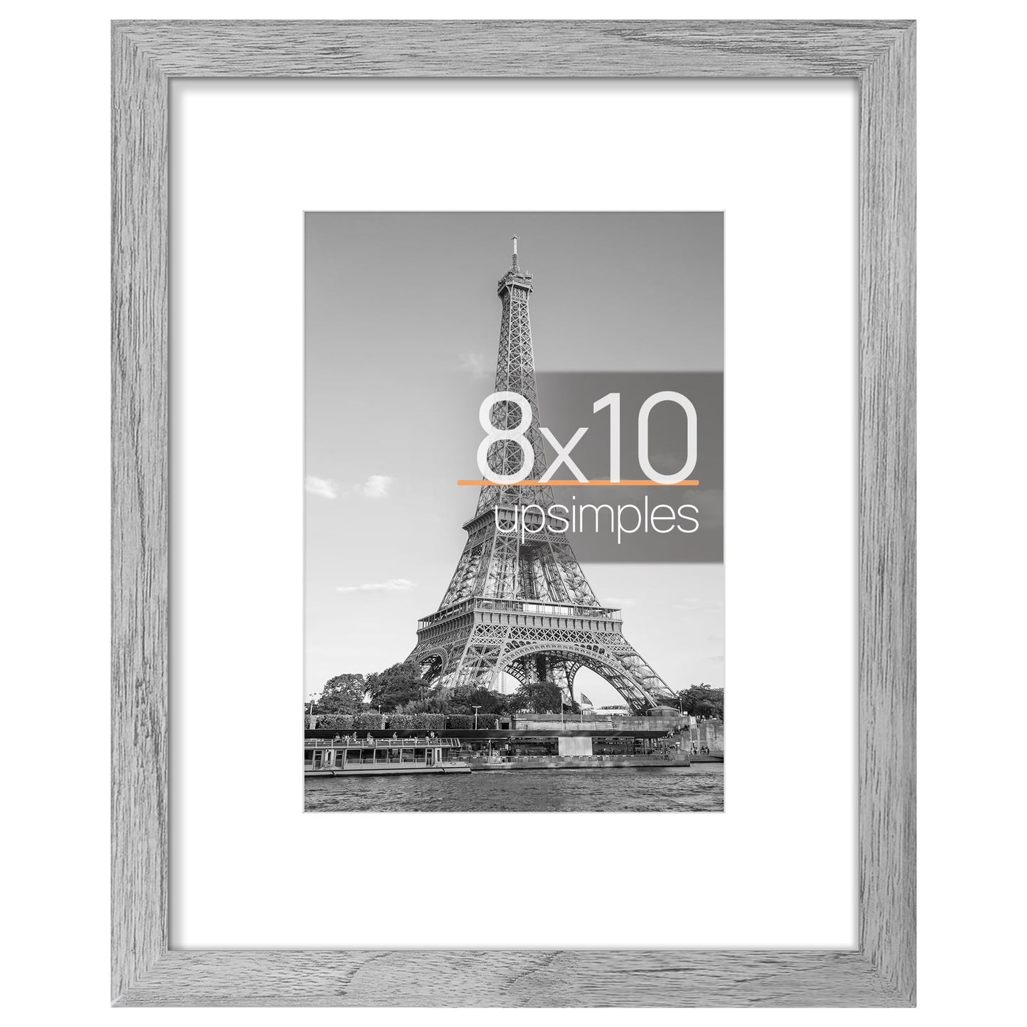 upsimples 8x10 Picture Frame, Display Pictures 5x7 with Mat or 8x10 Without Mat, Wall Hanging Photo Frame, Gray, 1 Pack