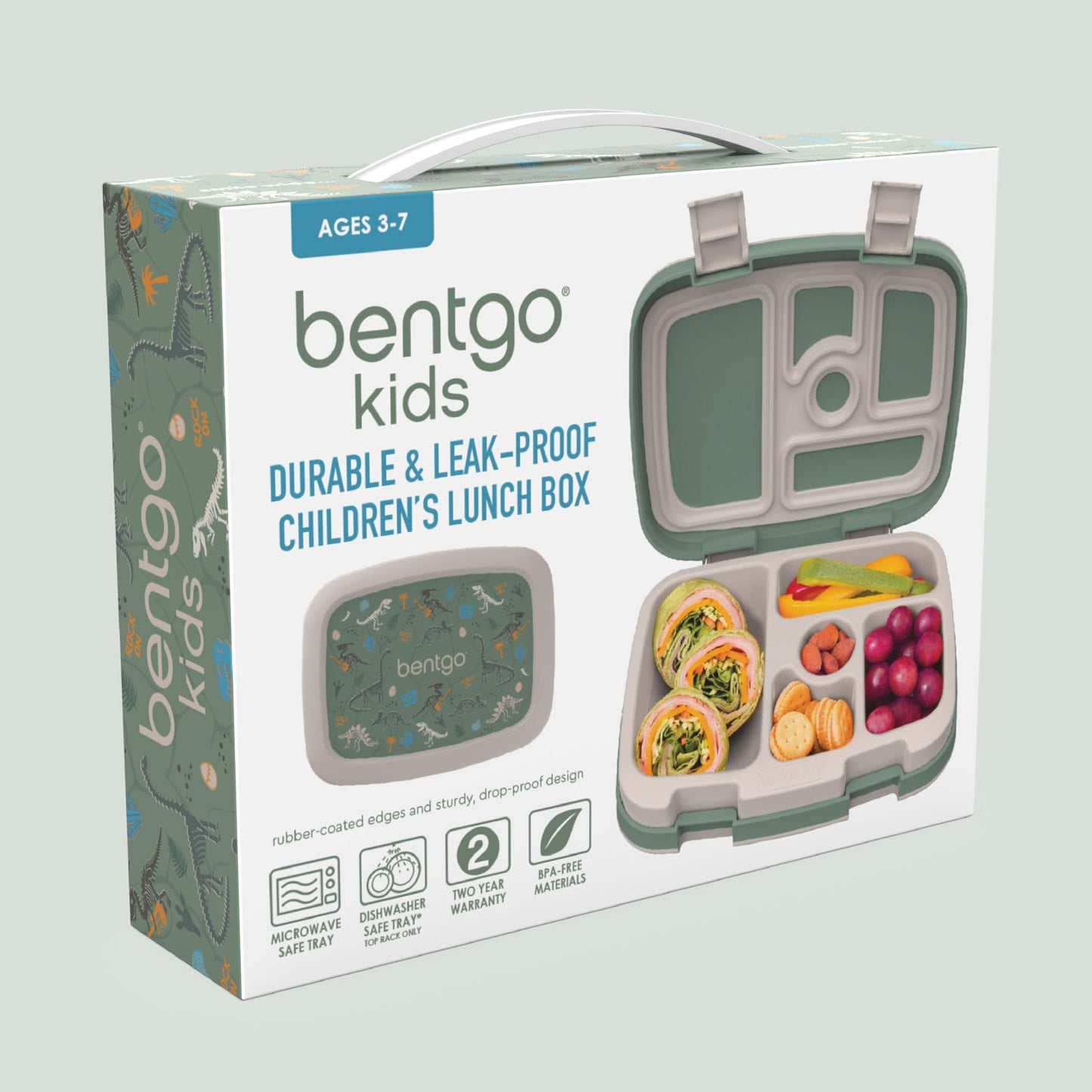 Bentgo Kids Prints Leak-Proof, 5-Compartment Bento-Style Kids Lunch Box - Ideal Portion Sizes for Ages 3-7, Durable, Drop-Proof, Dishwasher Safe, & Made with BPA-Free Materials (Dino Fossils)