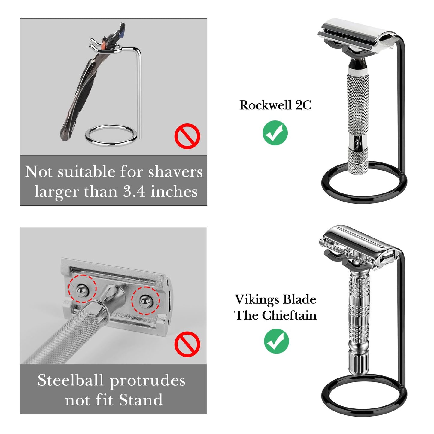 Linkidea Short Handle Razor Stand, Stainless Steel Shaving Razor Holder, Men's Travel Shaver Stand, Only Compatible with Razor Handle Less Than 3.5''