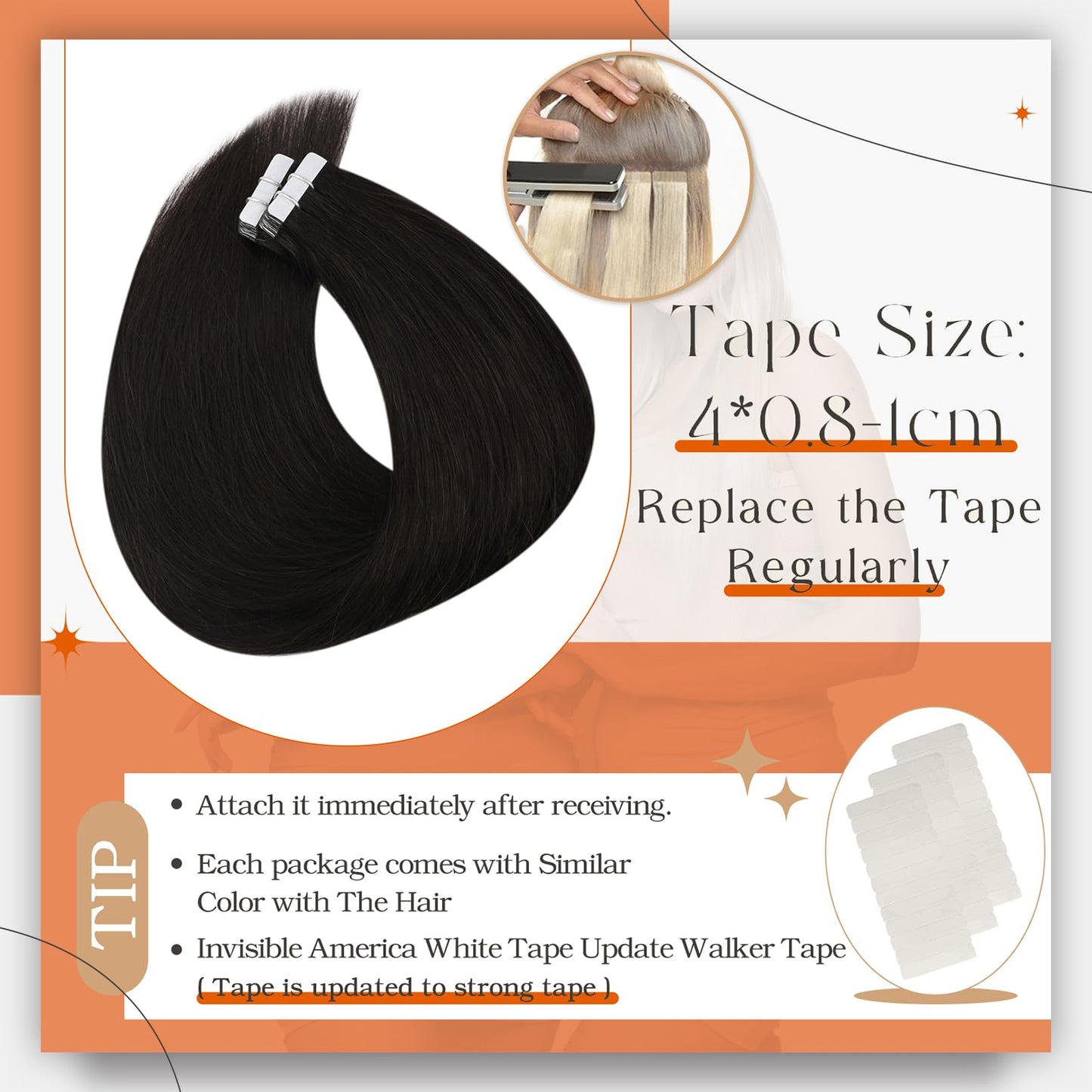 Full Shine Tape in Hair Extensions Human Hair 18Inch Seamless Skin Weft Pu Tape ins Human Hair Extensions Color 1B Off Black Tape in Extensions Real Human Hair 20Pcs 50G Invisible Remy Hair