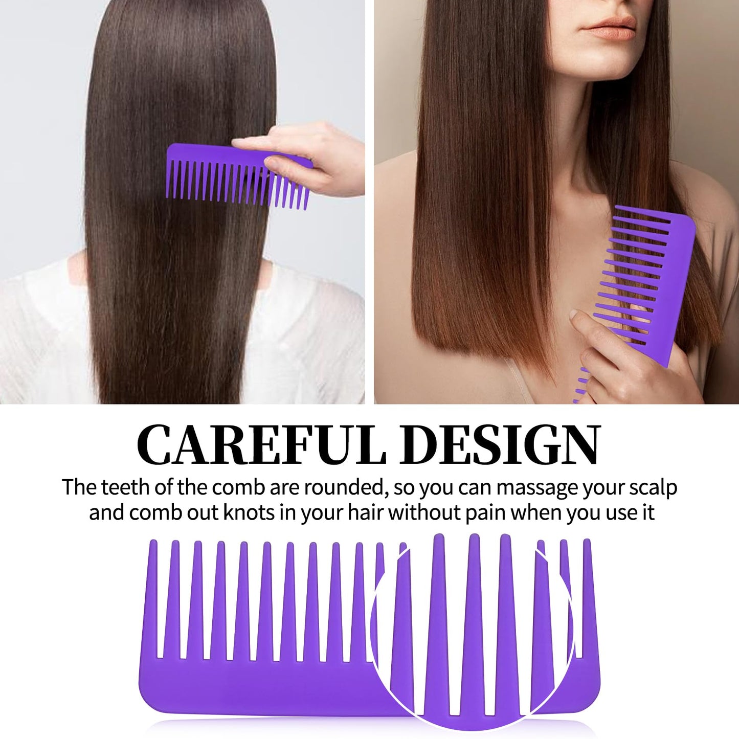 UREELIN 3PCS Wide Tooth Comb and Large Detangler Comb, Shower Comb with Hook,Hair Comb for Textured 3a to 4c Curly/Wet/Dry/Long/Thick Hair（Purple)