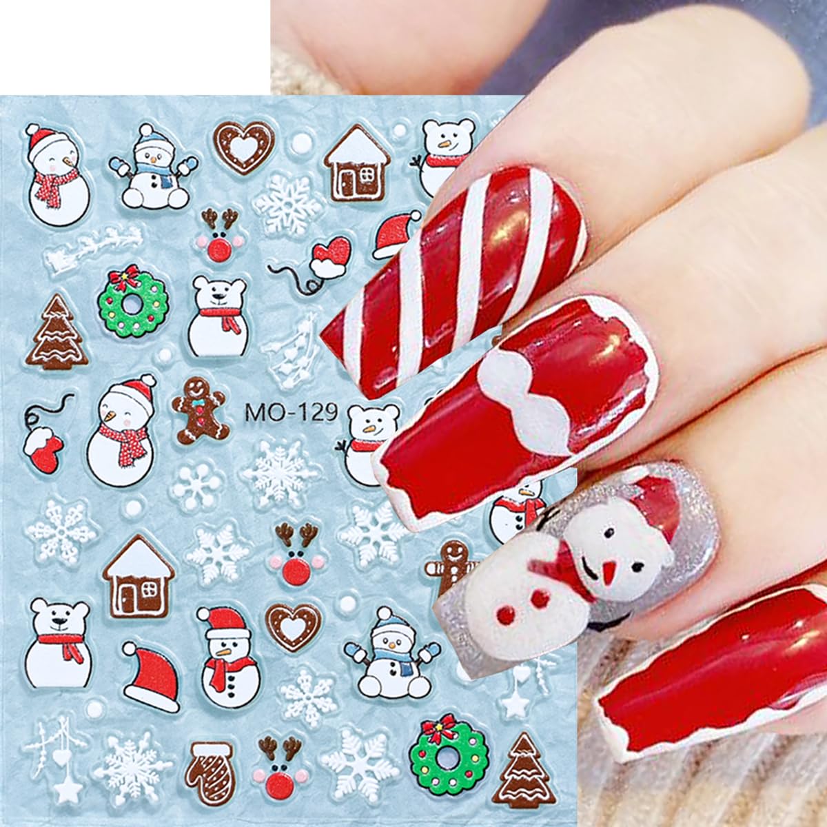 Christmas Nail Art Stickers 4 Sheets 3D Christmas Nail Decals Self-Adhesive Nail Art Design Elk Snowman Santa Claus Snowflake Nail Decals Christmas Nail Supplies for Women Girls Holiday Manicure Decor