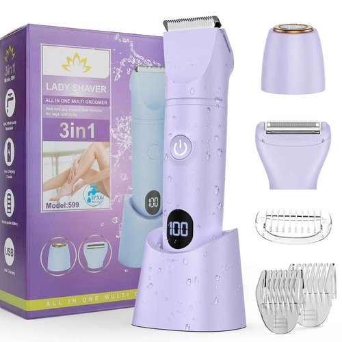 Bikini Trimmer Electric Razors for Women,3 in 1 Body Hair Removal Kit for Face,Pubic,Arm, Leg, Armpit, Bikini Trimmer,Painless IPX6 Waterproof Rechargeable Portable Lady Shavers Wet & Dry Gifts