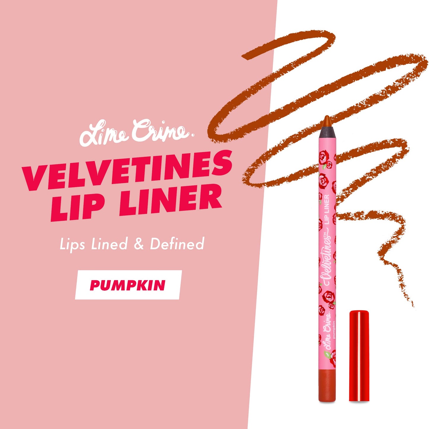 Lime Crime Velvetines Lip Liner, Pumpkin (Brick Red) - Soft & Creamy Texture - Long-Lasting Nude Matte Lip Lining Pencil - Waterproof Formula, Won't Smudge or Transfer - Vegan & Cruelty-Free