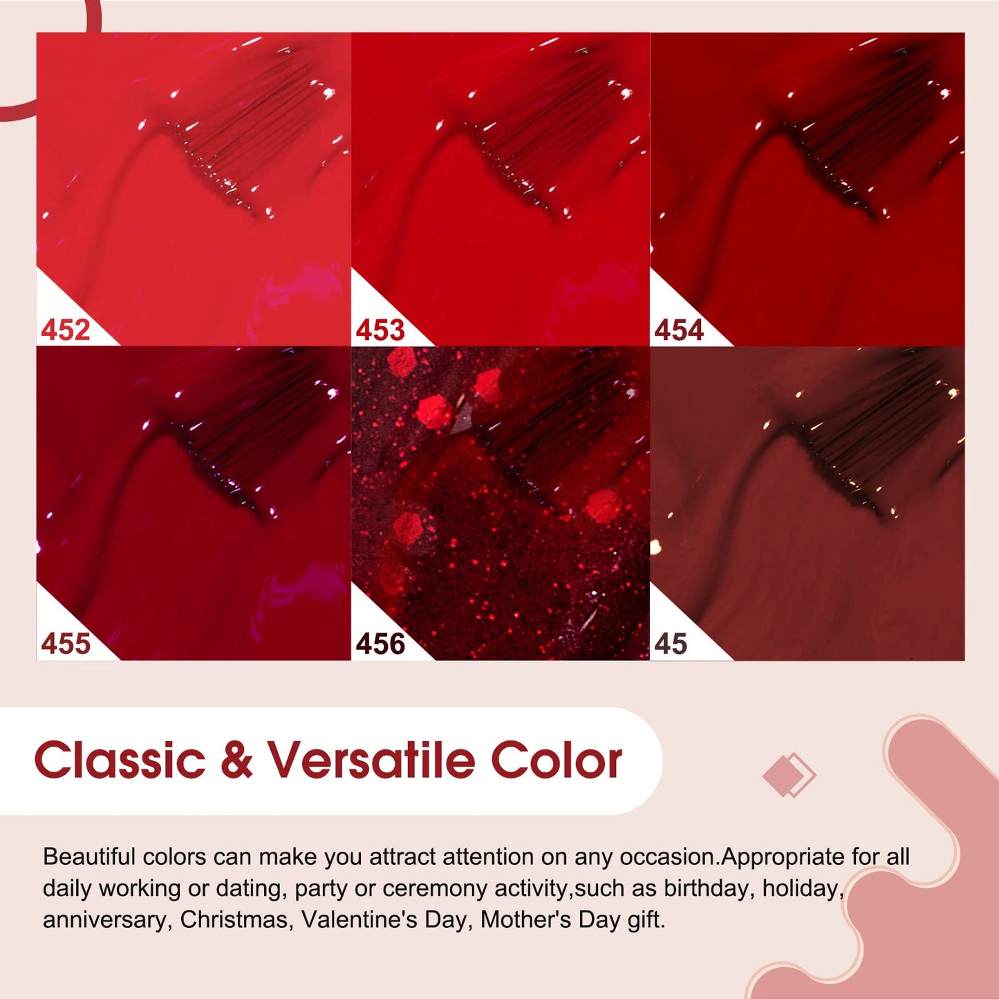 VENALISA Hema-Free Red Gel Nail Polish Set- 6 Colors Popular Red Burgundy Glitter Gel Polish Kit, DIY at Home Salon Christmas New Year's Gifts for Girls