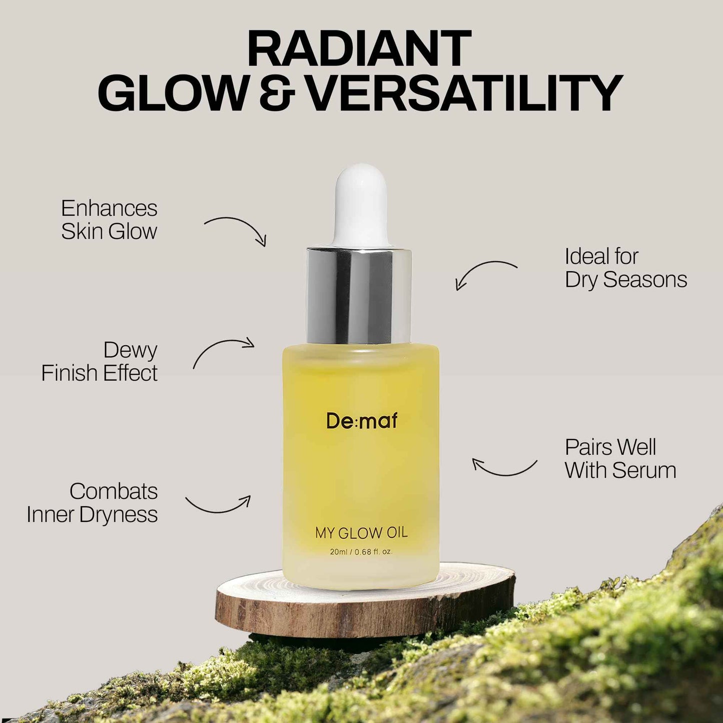 De:maf My Glow Oil – 100% Natural Face Oil for Sensitive & Oily Skin, Hydrating & Non-Comedogenic with Jojoba, Macadamia & Vitamin E – Lightweight Facial Oil for Dry Skin