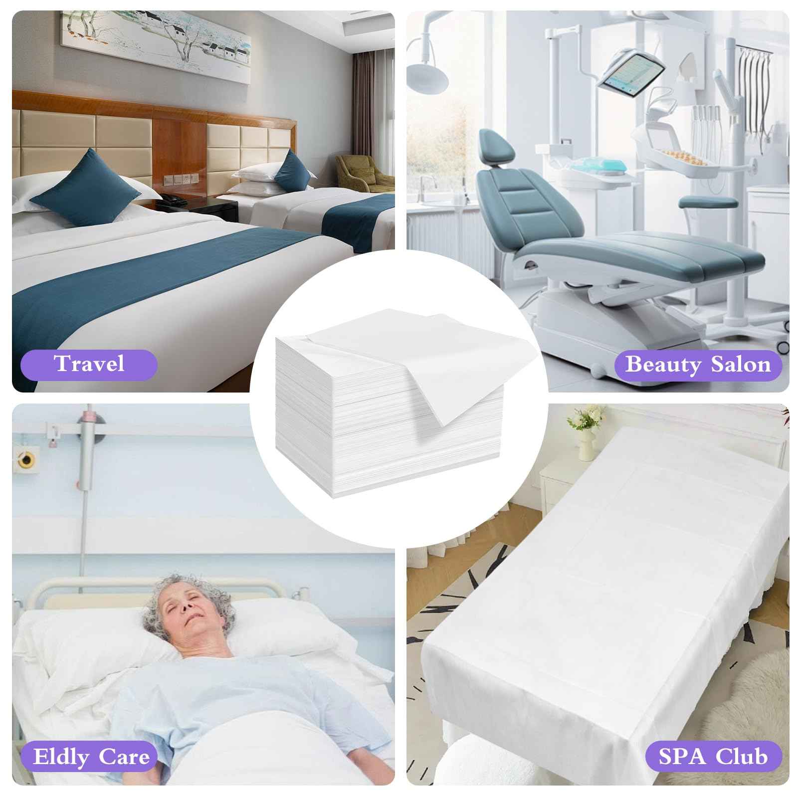 Celmuron 200 Pcs Disposable Massage Table Sheets 31.5" x 71", Non-Woven White Bed Covers for Spa, Massage, Beauty & Tattoo(White)
