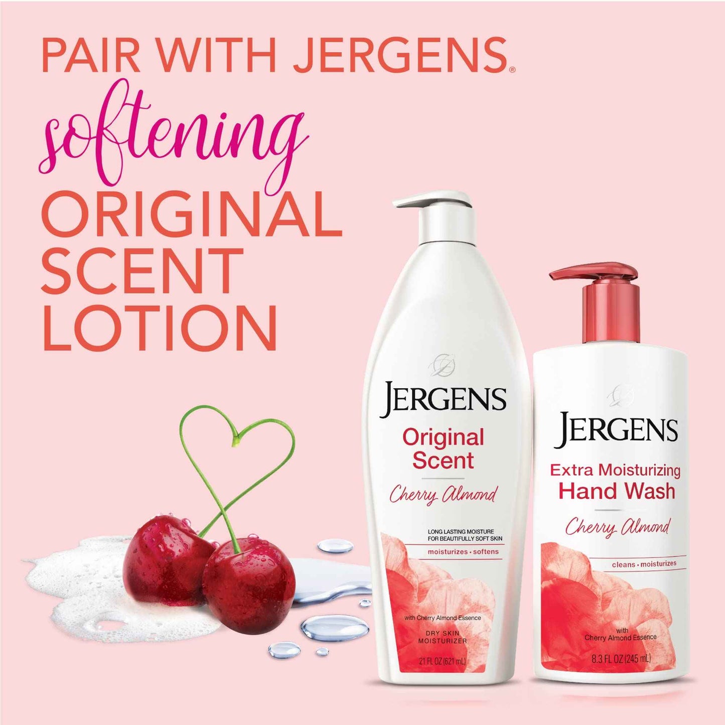 Jergens Extra Moisturizing Hand Soap, Liquid Hand Soap Dispenser Cherry Almond Scent & Original Scent Dry Skin Lotion, Body and Hand Moisturizer for Long Lasting Skin Hydration