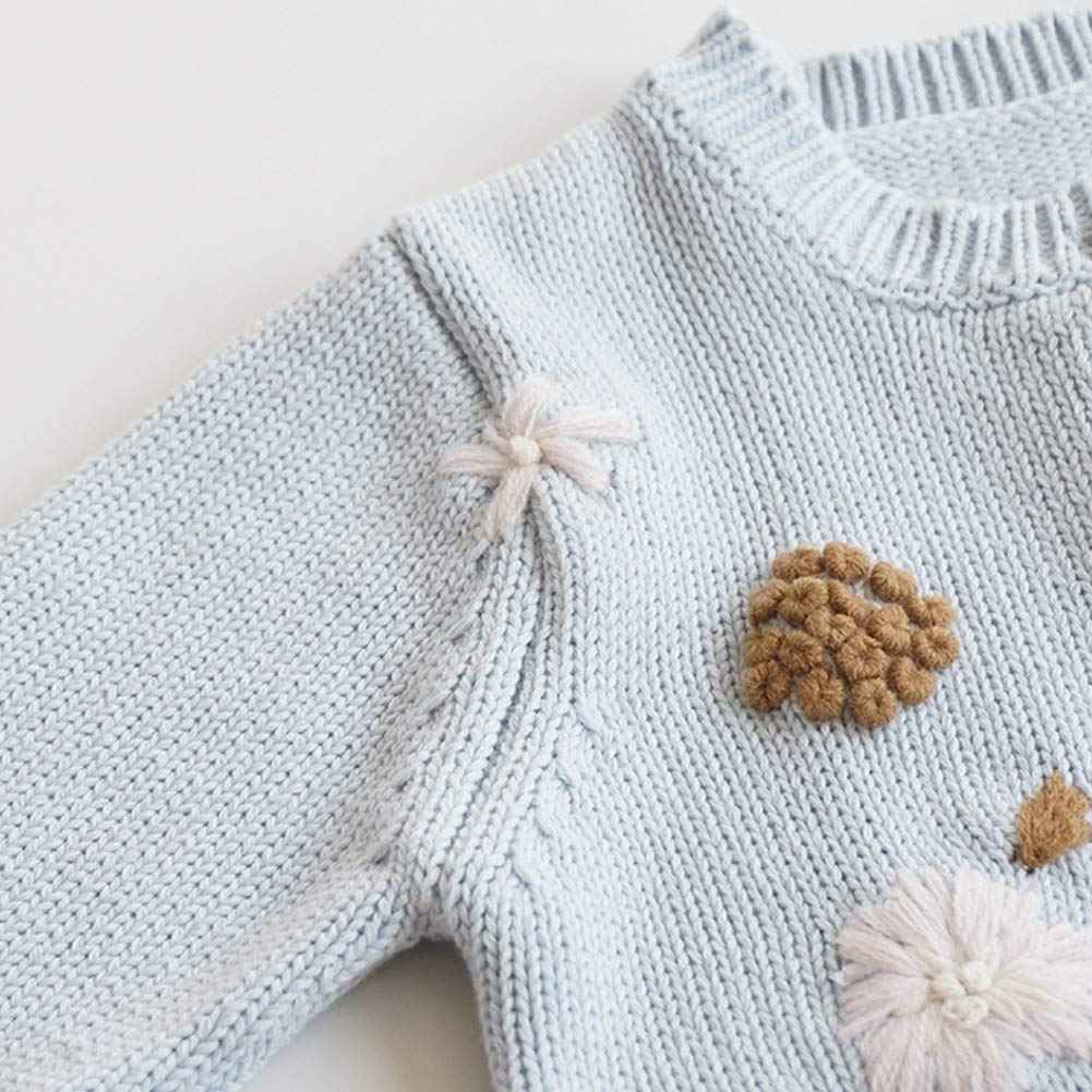 Simplee kids Baby Girls Cardigan Hand Knitted Cardigan with Hand Embroidery Sweater Long Sleeve Coat for Winter and Autumn 4-5T B-Blue