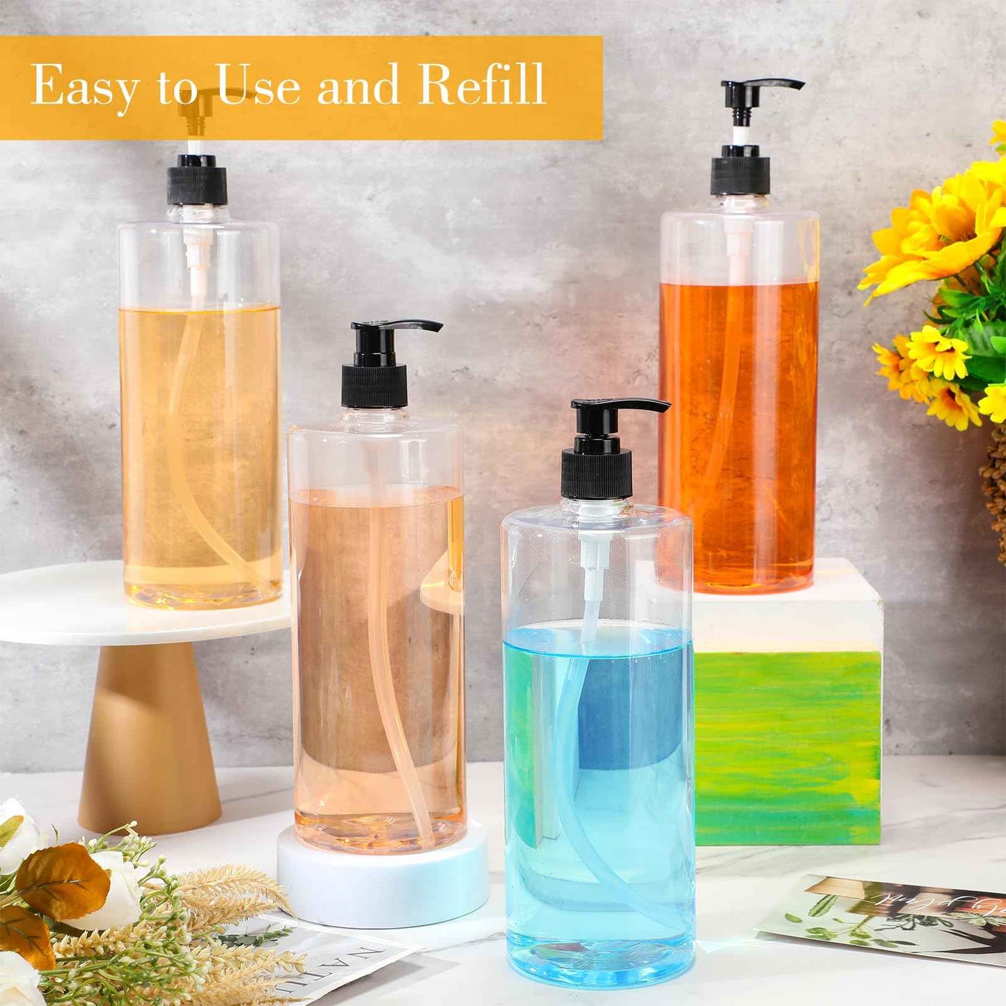 meekoo 10 Pcs 32 oz Refillable Pump Clear Plastic Empty Bottles Bulk with Black Caps Dispenser Shampoo and Conditioner Bottles Leakproof for Lotion Massage Oil Body Wash