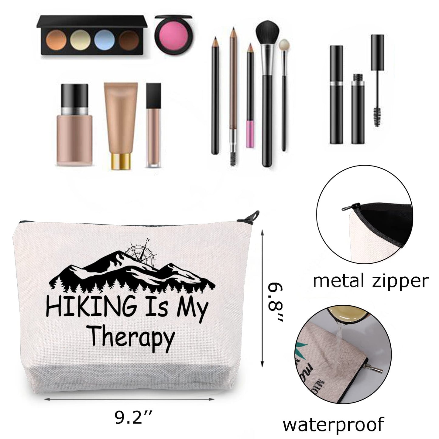 JNIAP Hiking Makeup Cosmetic Bag Hiking Is My Therapy Mountain Hiking Lover Gift Adventure Travel Pouch Outdoors Gifts for Women (Hiking Therapy BAG)