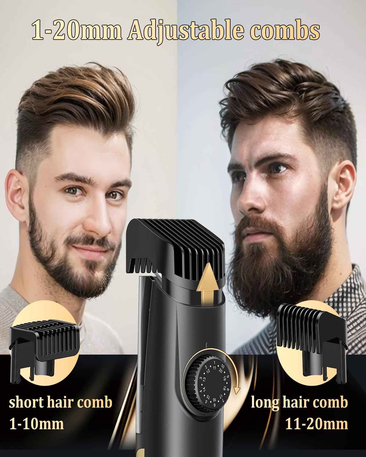 ENSSU Beard Trimmer for Men Auto-Vaccum, Rechargeable Electric Men Beard Trimmers with 2 Combs, 1-20mm Adjustable Length Dial, Waterproof Cordless Mustache Trimmer for Face, Stubble