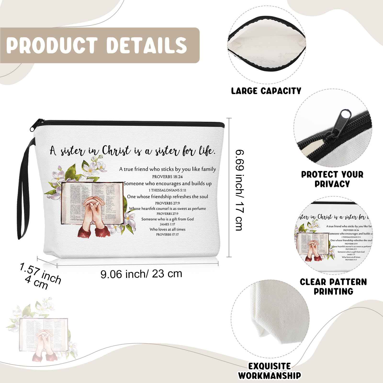 Dansydaisy 16 Pcs Christian Church Sister in Christ Makeup Bag Bible Verse Keychains for Women Christmas Friendship Gift