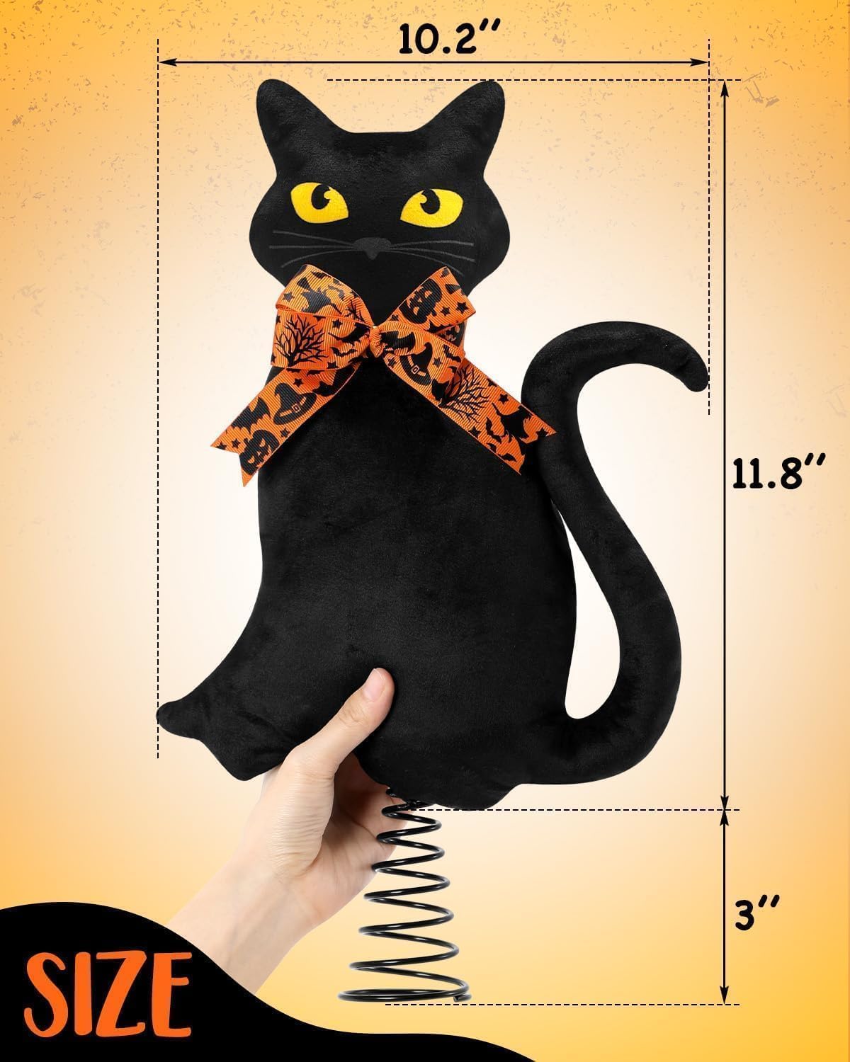 Black Cats Christmas Tree Topper with Stand and Changeable Bows Halloween Xmas Tree Ornament Winter Holidays Home Decorations Cat Lovers Gift Ideas