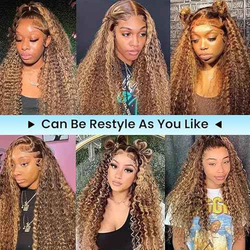 30Inch Highlight Ombre Lace Front Wig Human Hair 13x6 HD Honey Blonde 4/27 Deep Wave Lace Frontal Wigs Glueless Wigs Human Hair Pre Plucked