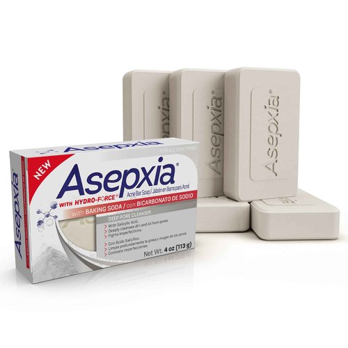 Asepxia Acne Treatment Bar Soap with Baking Soda | Face Wash, Deep Cleansing, Natural Extracts, Gentle Daily Use, 1.8% Salicylic Acid for Pimples & Blackheads, 4 Oz, 5-Pack