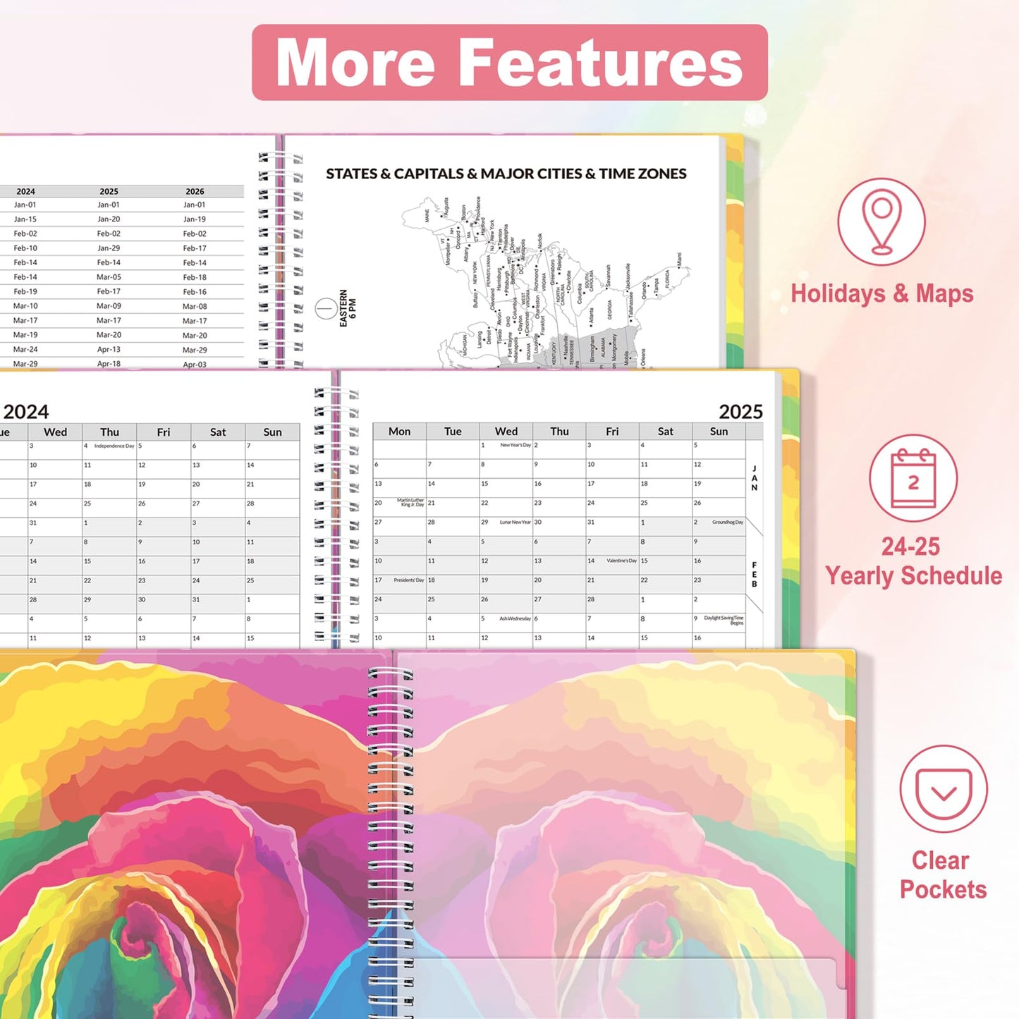 SUNEE Academic Planner 2024-2025 Weekly and Monthly - from August 2024 - December 2025, 8.5"x11" School Year Calendar Daily Planner with Monthly Tab, Flexible Cover, Note Pages, Pockets, Bookmark,