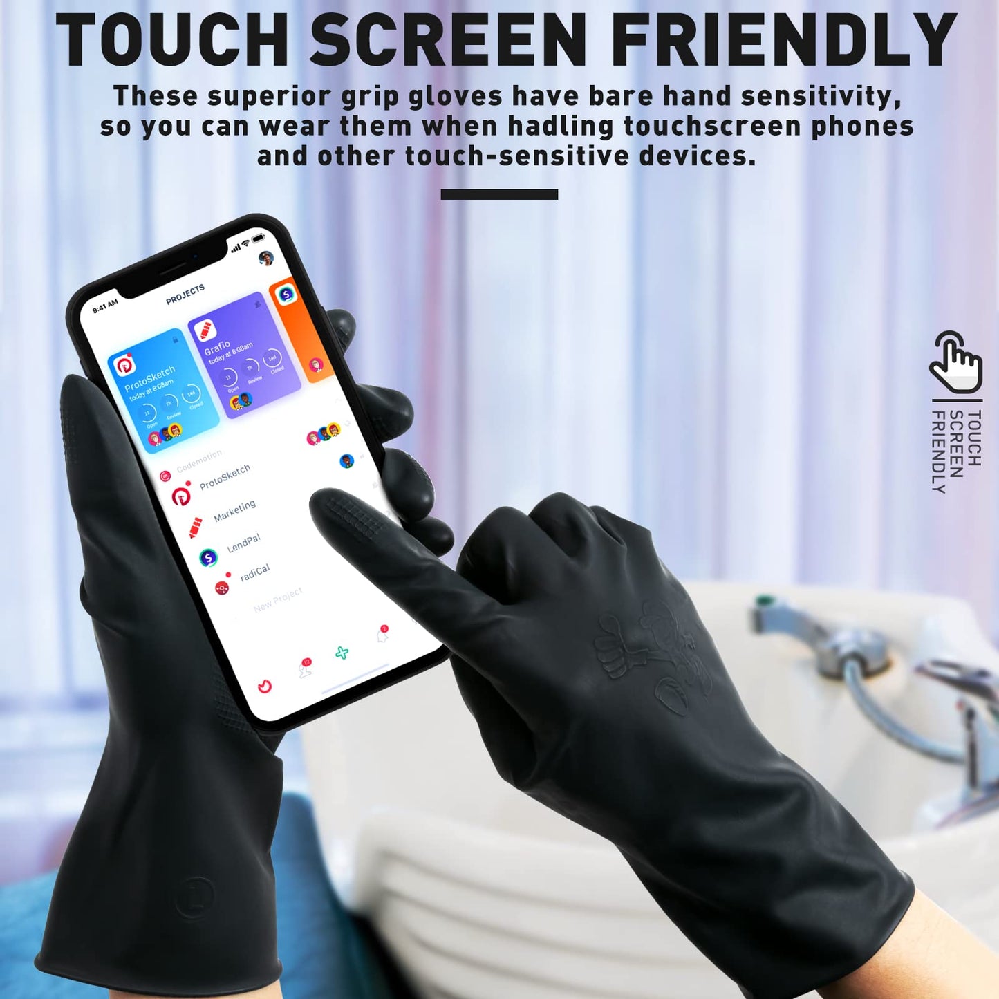 ThxToms Chemical-Resistant Reusable Latex Gloves, 5 Pairs Professional Hair Coloring Rubber Gloves for Painting, Cleaning, Hair Dyeing, Black, Medium