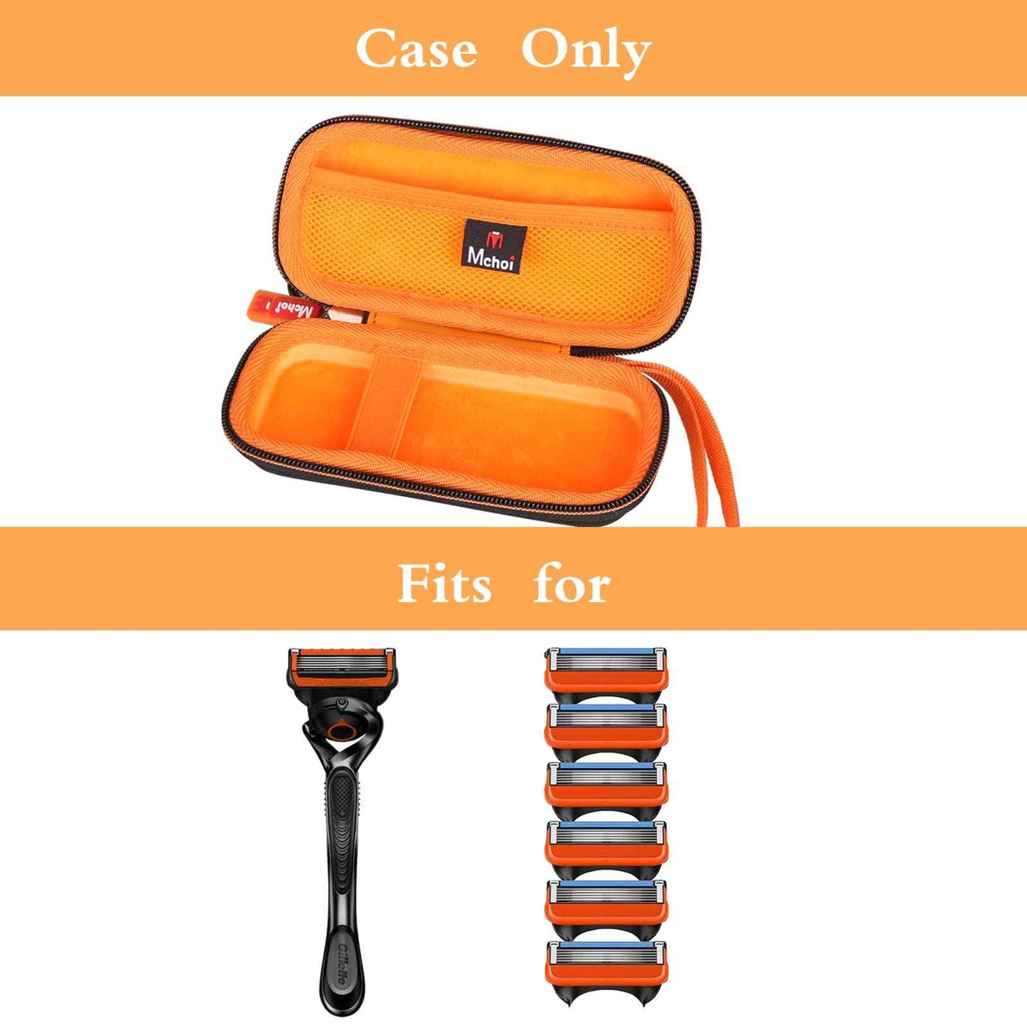 Mchoi Hard Carrying Case Fits for Gillette Fusion5 Men’s Razor & Proglide Shield Men's Razor, Case Only (Black, Orange)
