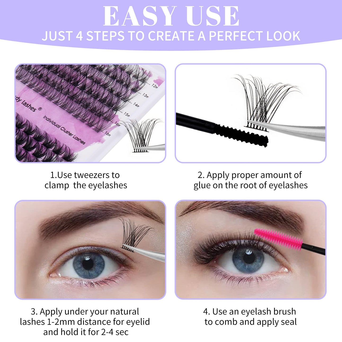 Lash Clusters Individual Lashes C/D Curl Cluster Lash Extensions Wide-stem Lash Clusters 12-16mm Thin Band Cluster Lashes Soft and Wispy Clusters Eyelashes Comfortable Matte Black Lash Clusters