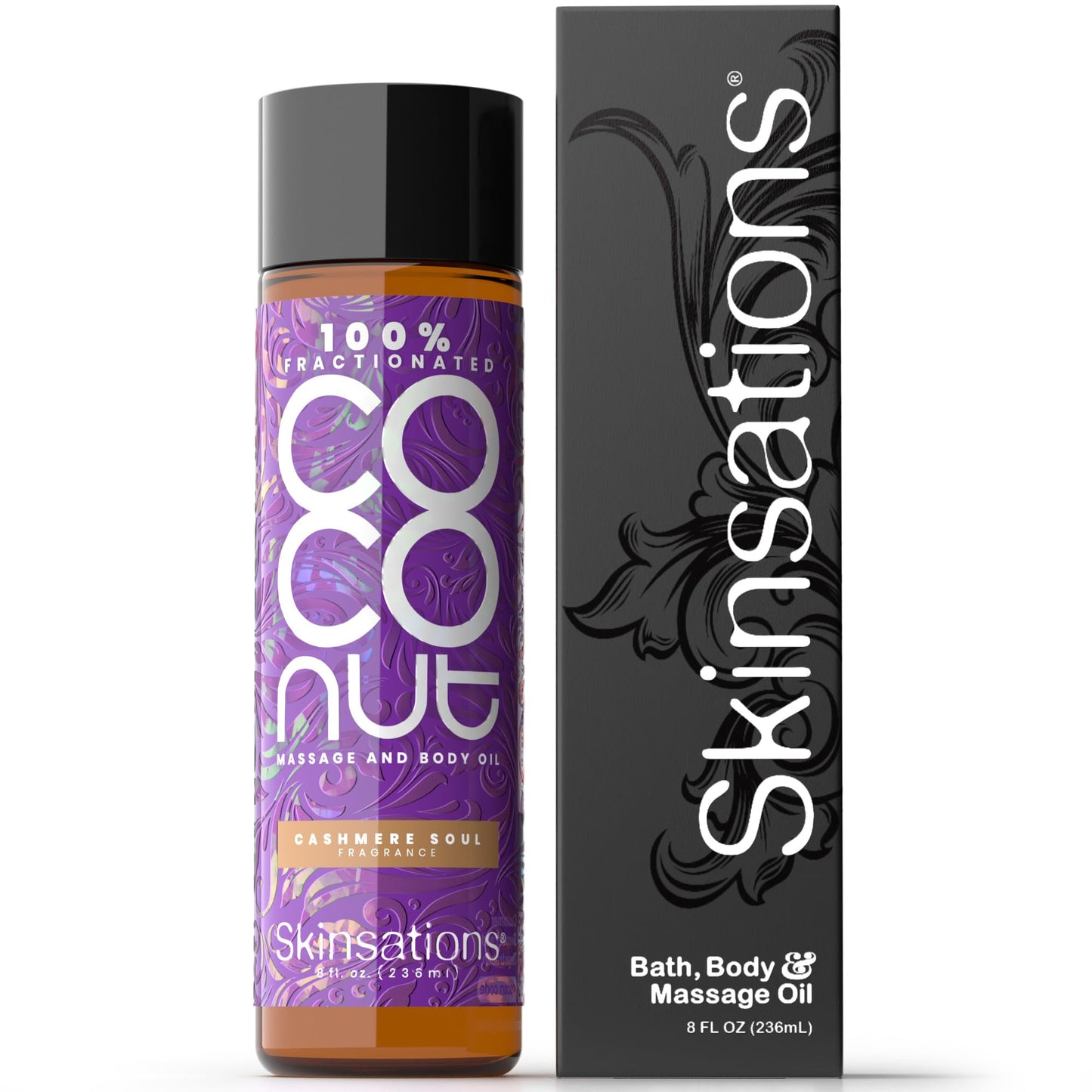 Skinsations - Scented Body Oil - Cashmere Soul - 100% Fractionated COCONUT Oil - Fragrance Oil for Skin, After Shower Body Oil for Women and Men, Body Moisturizer, Bath Oil, Hydrating Massage Oil