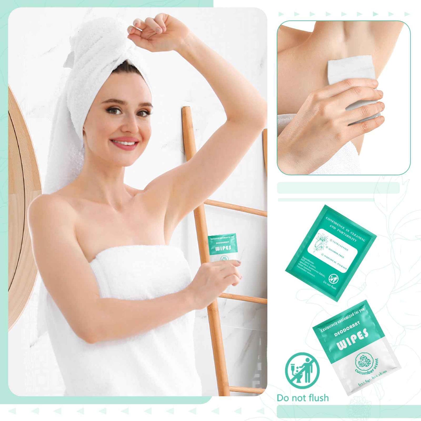 Timgle 200 Count Deodorant Wipes Bulk Individually Wrapped Travel Size Wipes for Men Women Body Underarm Deodorant Remove Sweat Sports Travel Clean Skin Daily Use Female Male(Green)