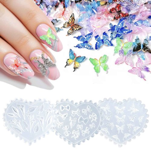 6Pcs 3D Silicone Nail Molds, Flowers Nail Charm Butterfly Nail Art Silicone Mold Spring Flower Nail Charms Resin Molds with 121 Patterns Nail Art for Women Accessories Nail Supplies, Earrings