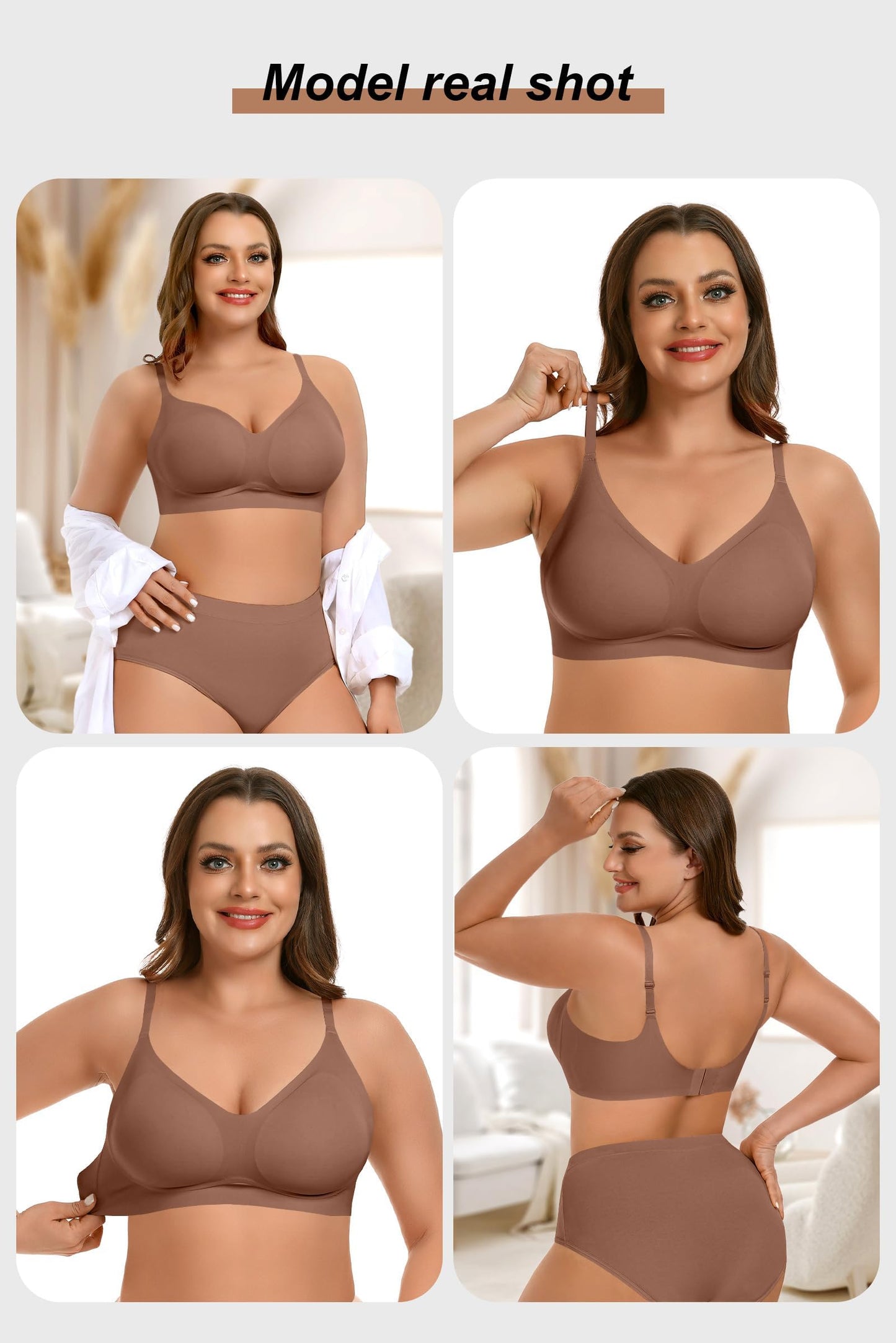 Vertvie Womens Seamless Bra No Underwire Comfort Push Up Bras Buttery Soft Wireless Bralette Full Coverage Sport Everyday Bra(Coffee,Small)