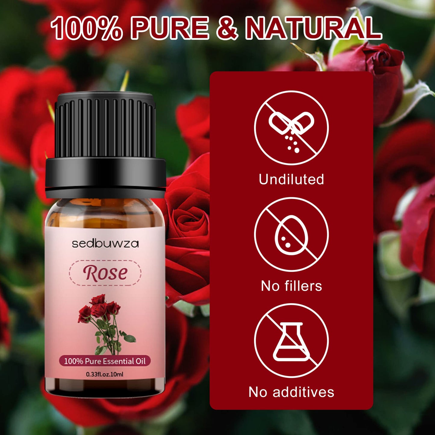 Sedbuwza Rose Essential Oil, Pure Organic Rose Fragrance Oil for Diffuser, Humidifier, Soap, Candle, Perfume