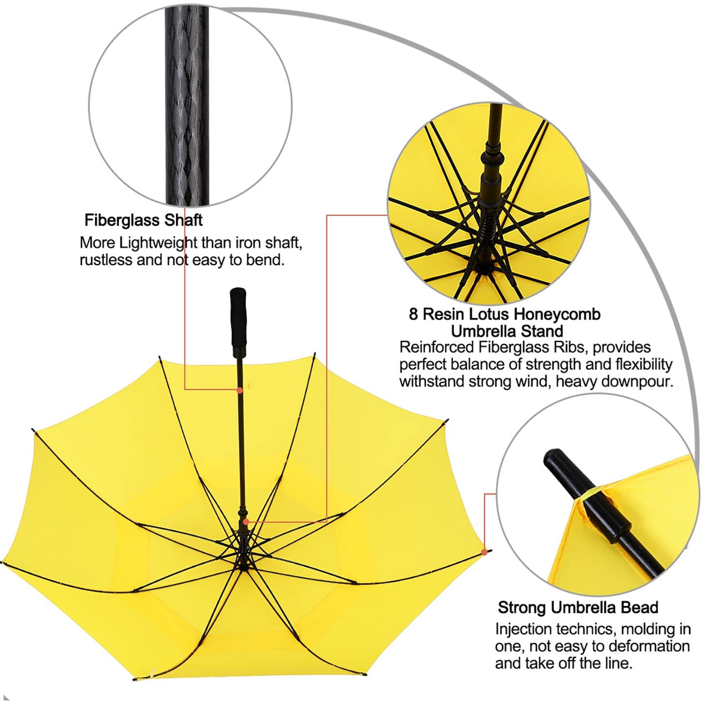 G4Free 62 Inch Automatic Open Golf Umbrella Extra Large Oversize Double Canopy Vented Windproof Waterproof Stick Umbrellas(Yellow)