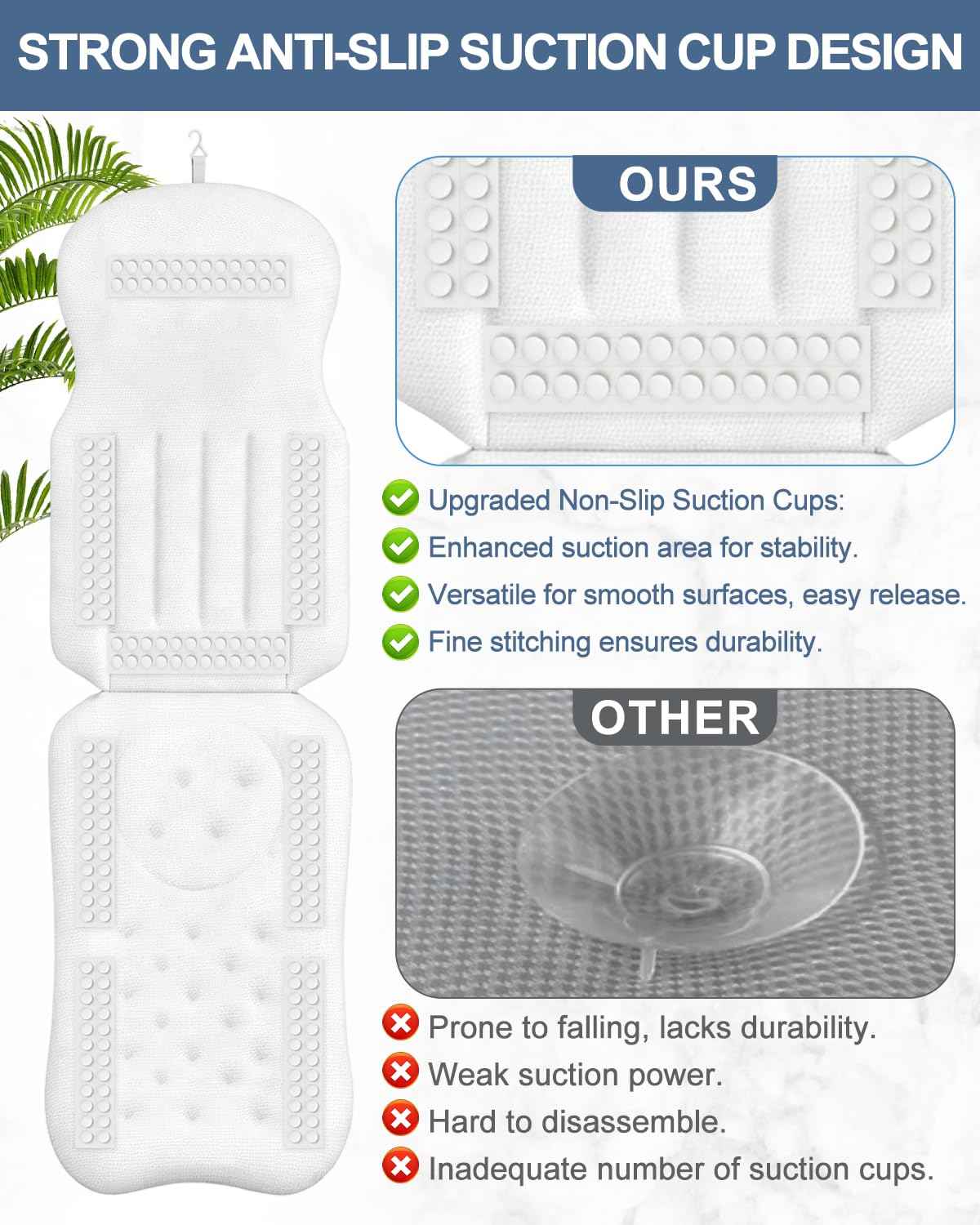 YSJILIDE Full Body Bath Pillow for Bathtub, Spa Bath Pillows for Tub Neck Head Neck Shoulder and Back Support, with Non-Slip Suction Cups/4D Air Mesh