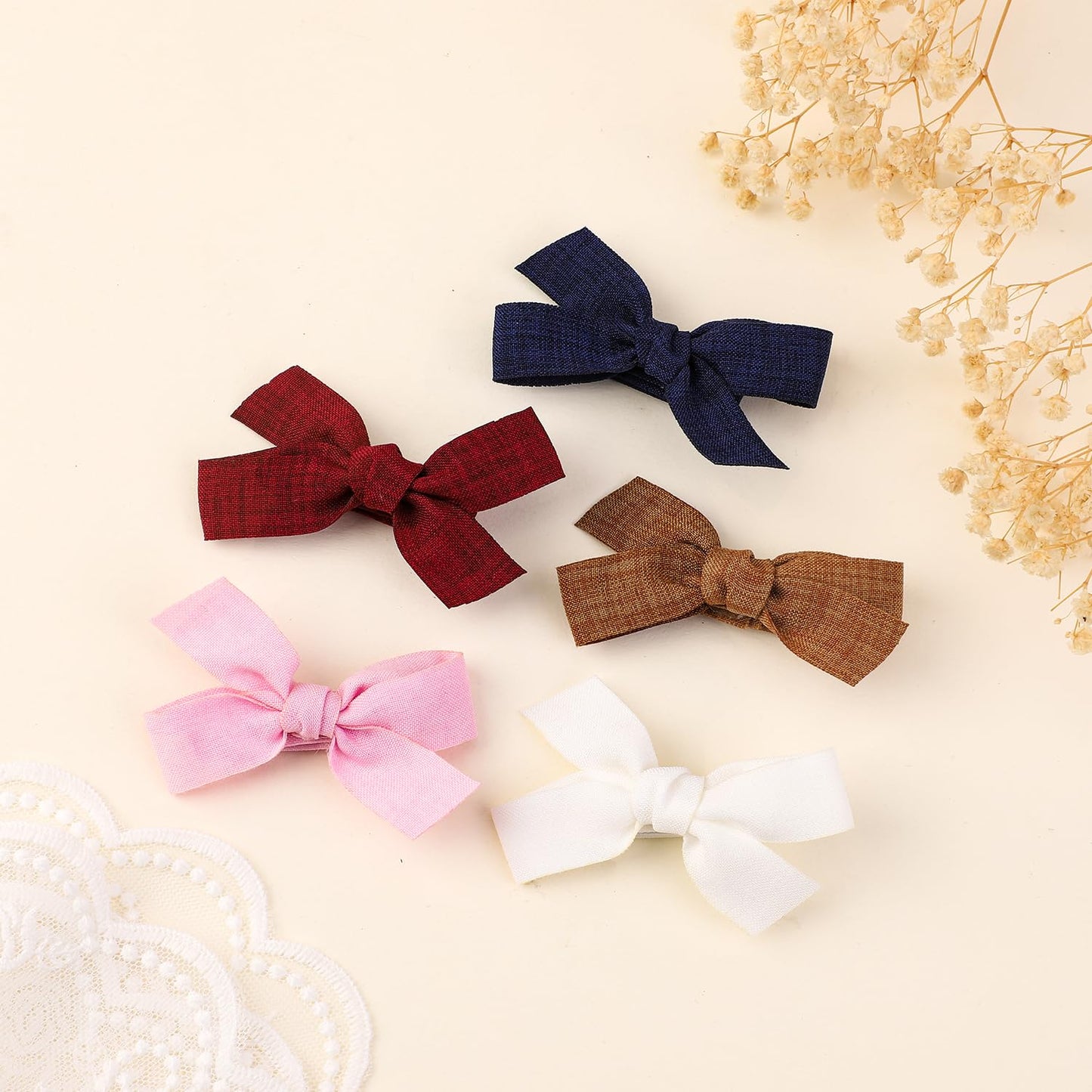 Adorable 2pcs White Hair Bow Clips for Baby-Girls - Boutique Barrettes for Toddlers and Kids with Fully Lined Clips（Brown）