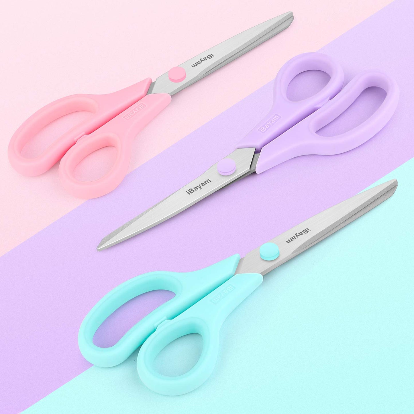 Scissors, iBayam 8" All Purpose Scissors Bulk 3-Pack, Ultra Sharp 2.5mm Thick Blade Shears Comfort-Grip Scissors for Office Desk Accessories Sewing Fabric Home Craft School Supplies, Right/Left Handed