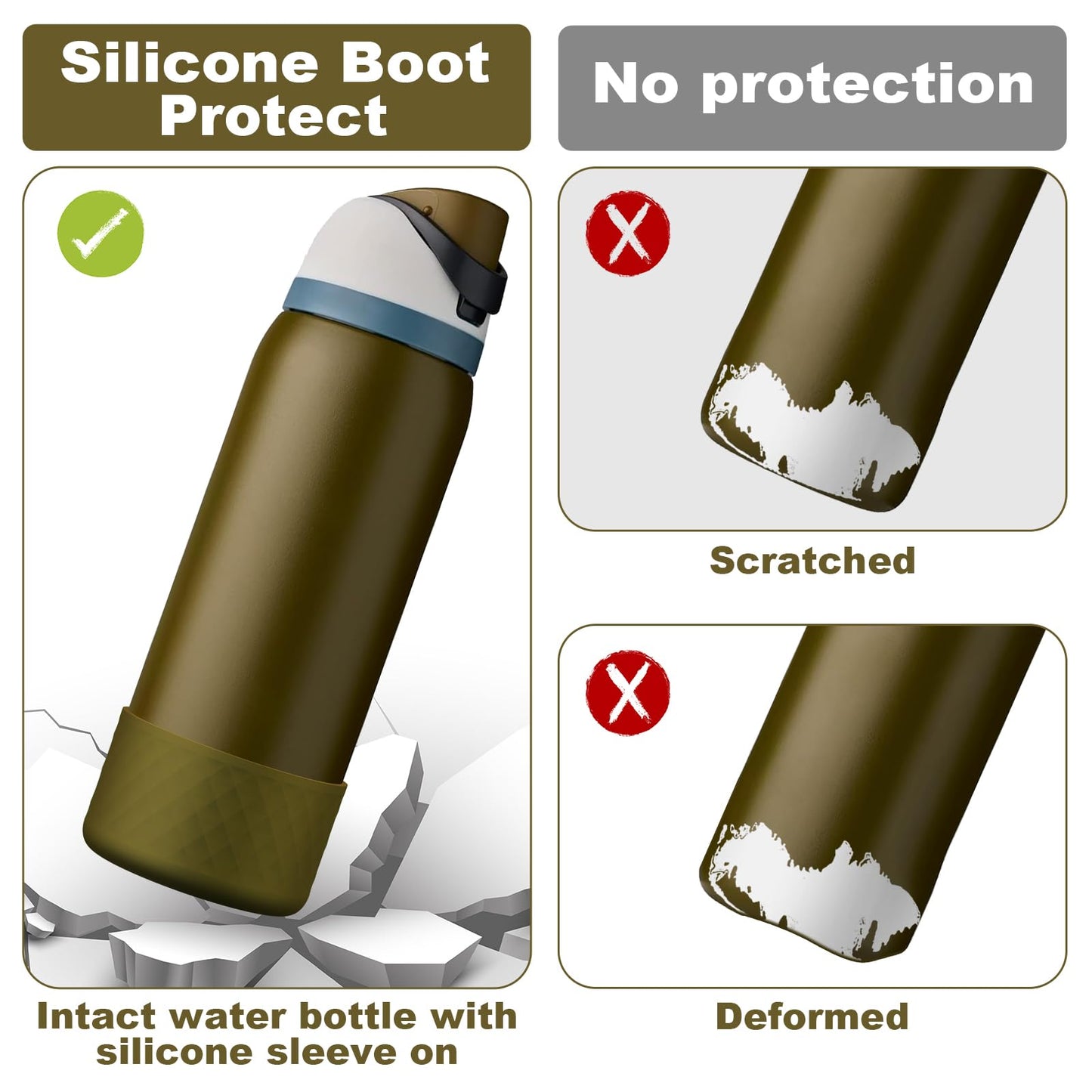 Alwenid 2PCS Silicone Water Bottle Boot for Owala 40 Oz, Anti-Slip Protective Sleeve Bottom Bumper Protector for FreeSip, Twist, and Flip Stainless Steel Water Bottles (Brown Green)