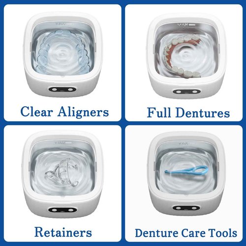45kHz Ultrasonic Retainer Cleaner Machine, 250ML Denture Cleaner, Mouth Guard Cleaner for Aligner, Night guard, Braces, Toothbrush, Jewelry, Rings, Necklaces (white)