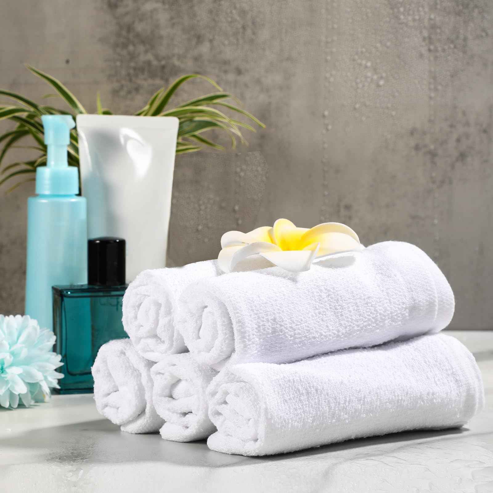 Patelai 60 Pcs White Washcloths Set Face Cloth Absorbent Soft Cotton Face Towel Multipurpose Machine Washable Towels Travel Supply Gym Needs for Bathroom Kitchen Hotel Spa and Gym, 10 x 10 Inch