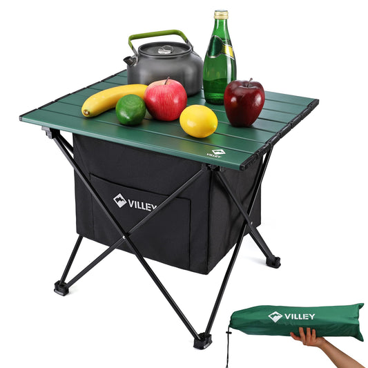 VILLEY Portable Camping Side Table, Ultralight Aluminum Folding Beach Table with Storage and Carry Bag for Camp, Picnics, Travel, and Outdoor Activities - Medium