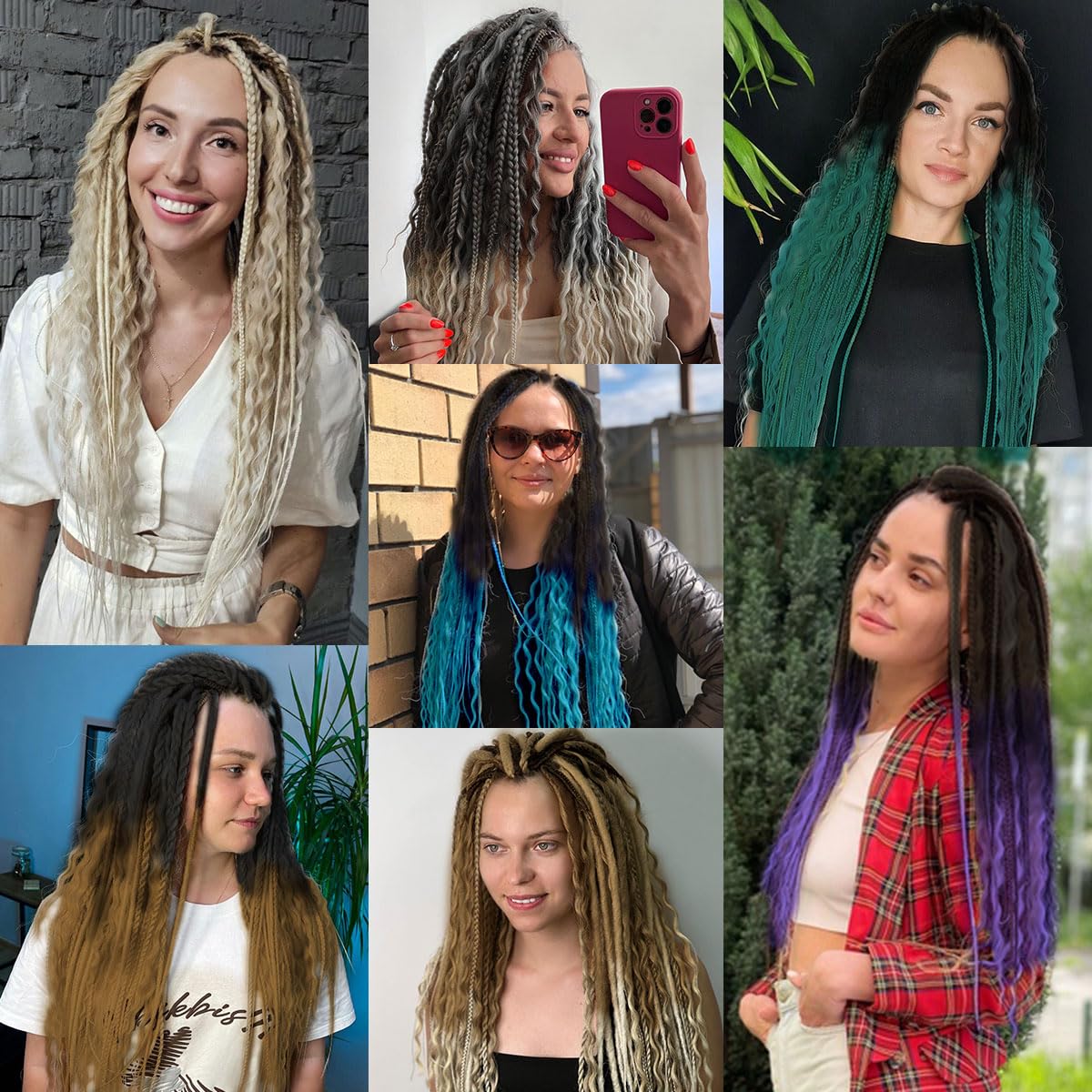 Sangtok 24in Single Ended 3 in 1 Dreadlock Extensions, 30pcs Ombre Brown Mixed Dreads Extensions Set SE Dreads with Curly Dreadlocks for White Women