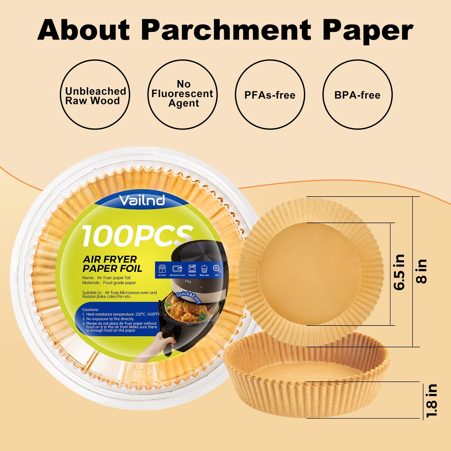 Air Fryer Paper Liners Disposable: 100pcs Oil Proof Parchment Sheets Round, Airfryer Paper Basket Bowl Liner for Baking Cooking Food