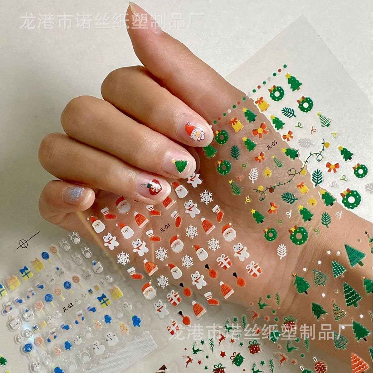 Christmas Nail Stickers 3D Embossed Santa Claus Christmas Tree Nail Art Stickers Self Adhesive Nail Decals Snowman Snowflake Nail Art for Women Manicure DIY Nails Supplies 30 Sheets