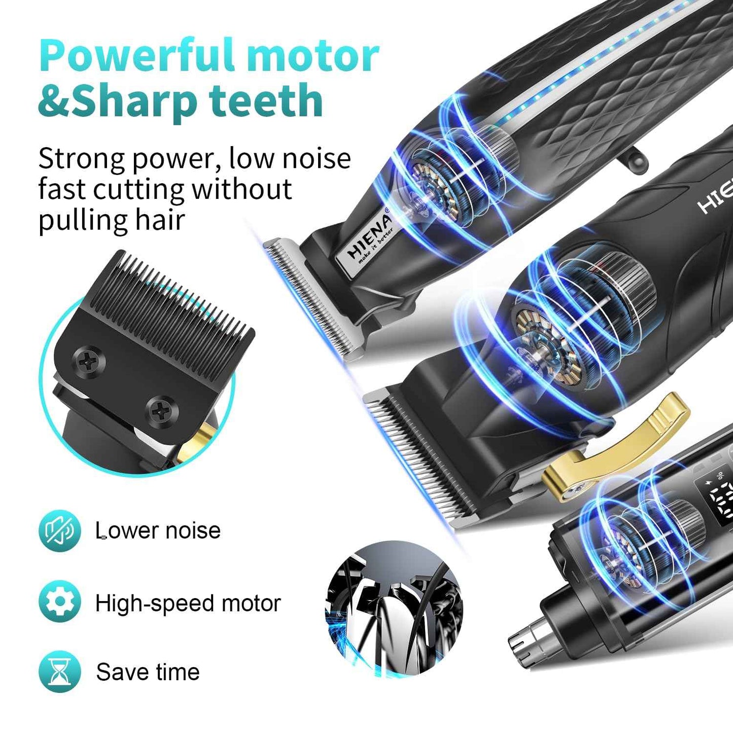 HIENA PRO Professional Hair Clippers for Men, Electric Hair Clipper Set for Barber Kit ，Hair Clipper and Trimmer Set，Full Barber Clipper Set with LED Display Gifts Mens (Silver)