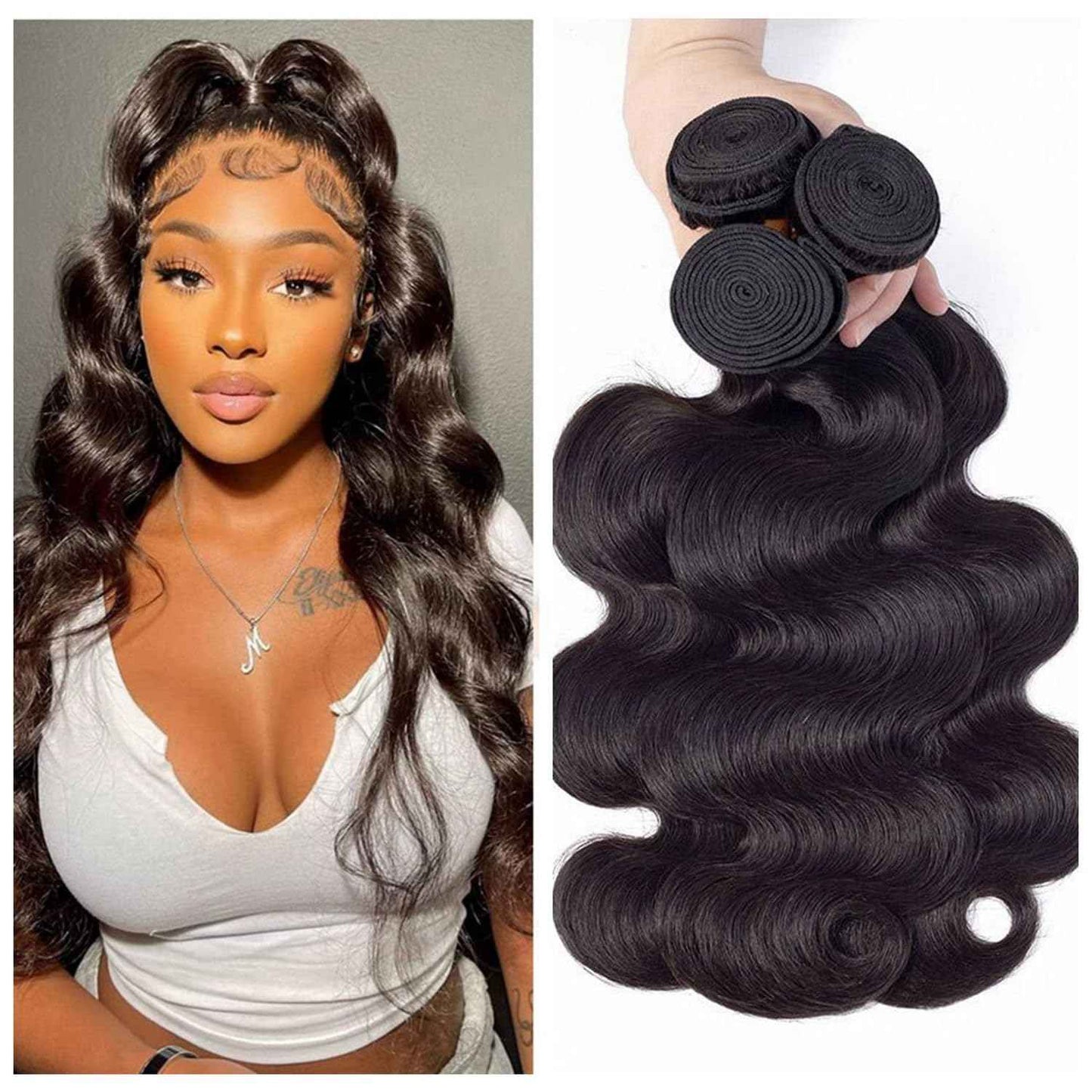 ZZMDS Human Hair Bundles 10 12 14 Inch Body Wave Bundles Human Hair 3 Bundles 12A Brazilian Virgin Body Wave Bundles Natural Color